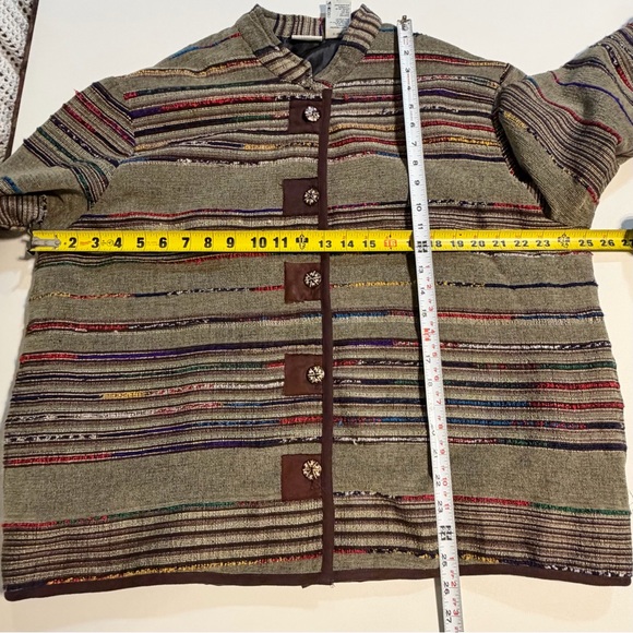 VINTAGE multicolor tapestry jacket blazer long sleeve button front earthy hippie - Picture 11 of 12